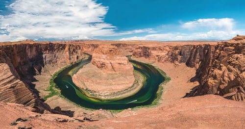 Panoramic view of horseshoe bend against sky