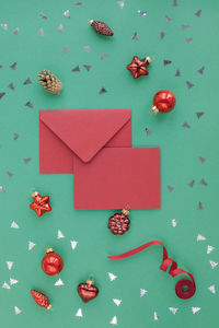 High angle view of christmas decoration on table