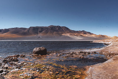 Scenic view of sea against clear blue sky