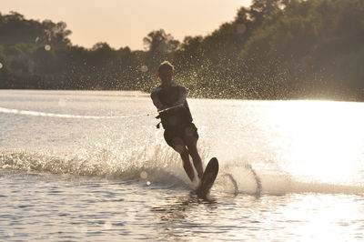 Front view of man water skiing
