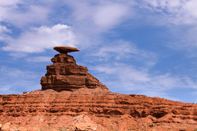 Rock formations on landscape against cloudy sky