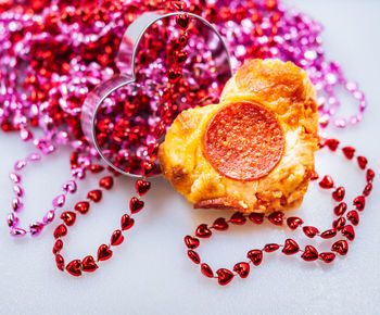 High angle view of dessert on table