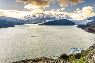 Scenic view of snowcapped mountains against sky