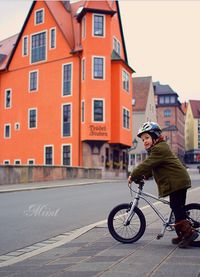 People riding bicycle on city street