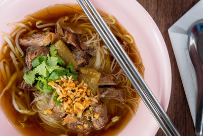 High angle view of meal served in bowl