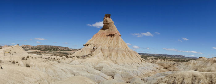 Scenic view of desert against blue sky