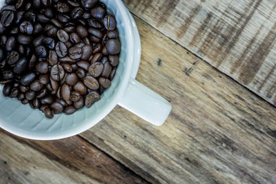 High angle view of coffee cup on table