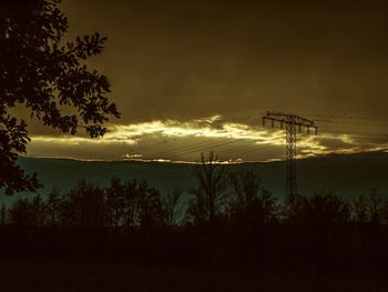 Low angle view of silhouette trees against sky at sunset