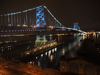 View of suspension bridge at night