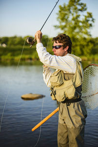 Flyfishing at sunset on a southeastern river