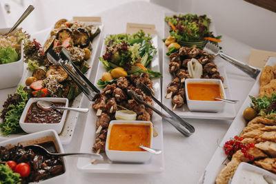 High angle view of food in plate on table