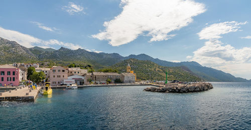 Scenic view of sea and buildings against sky