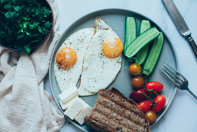 High angle view of breakfast on plate