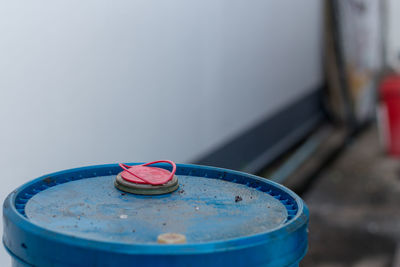 Close-up of blue container