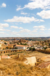 High angle shot of townscape against sky