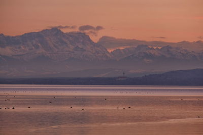 Scenic view of mountains against sky during sunset