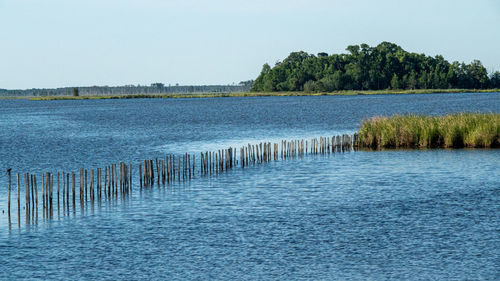 Scenic view of lake against clear sky