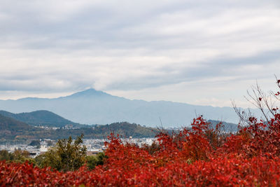 Scenic view of red mountains against sky