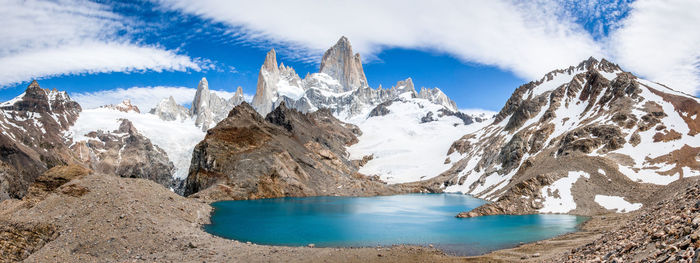 Scenic view of snowcapped mountains against sky