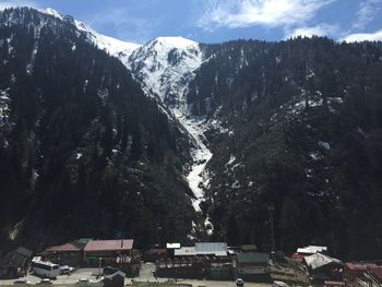 Scenic view of snowcapped mountains against sky