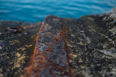 High angle view of water on rock