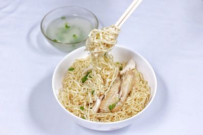 High angle view of meal served on table