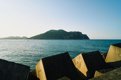 Scenic view of sea against clear sky