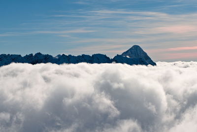 Scenic view of snowcapped mountains against sky