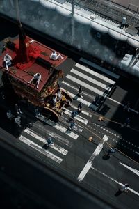 High angle view of vehicles on road