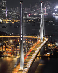 High angle view of illuminated bridge at night