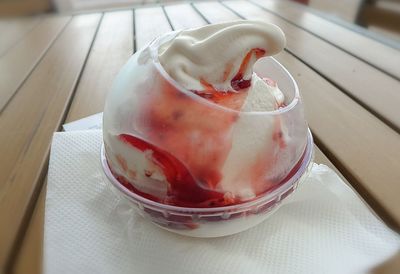 Close-up of ice cream on table