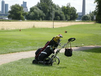 Golf bag on course