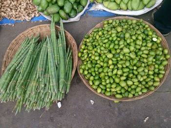 High angle view of vegetables for sale at street market