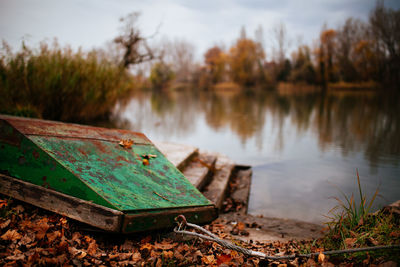 Close-up of lake against trees