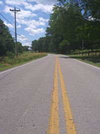 Empty road by trees against sky