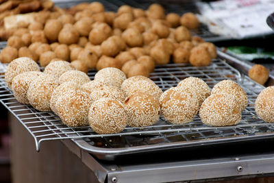 High angle view of bread for sale at market stall