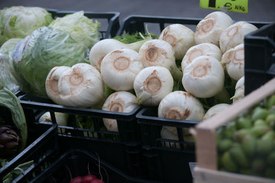 High angle view of vegetables for sale in market