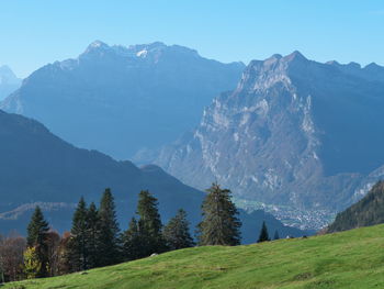 Scenic view of snowcapped mountains against sky