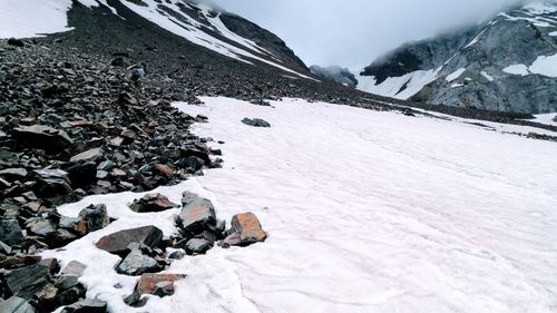 Scenic view of snow covered mountain against sky