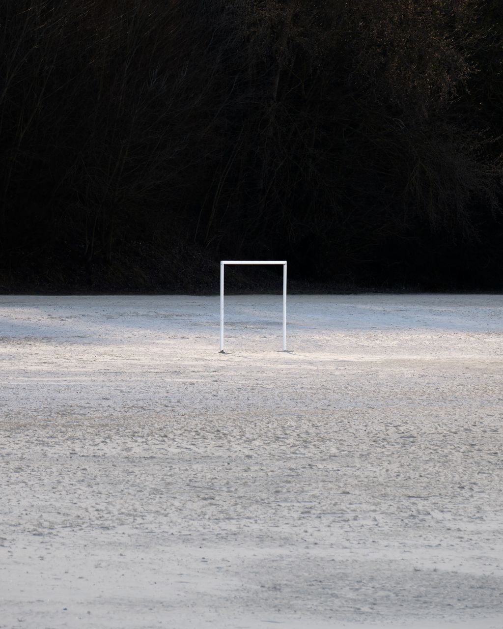 sport, land, no people, nature, tranquility, absence, tranquil scene, goal post, beauty in nature, snow, cold temperature, plant, single object, day, tree, winter, outdoors, environment, beach, team sport