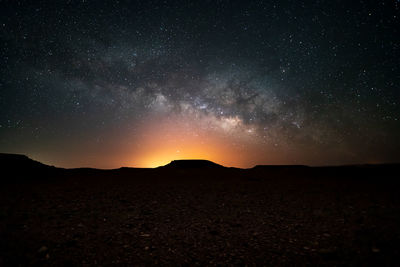 Scenic view of silhouette landscape against sky at night