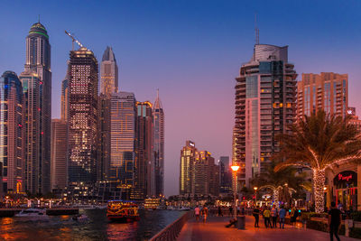 Illuminated buildings in city