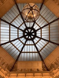 Low angle view of illuminated chandelier