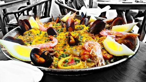 Close-up of seafood in plate on table