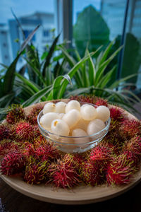 Close-up of fruits in bowl on table