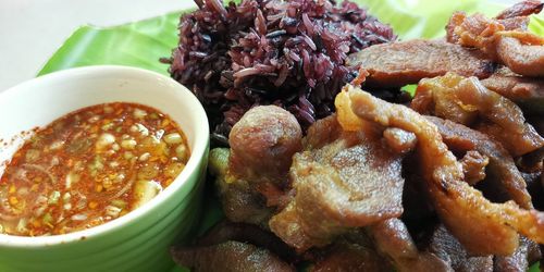 Close-up of food served in plate