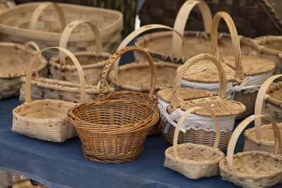 Close-up of wicker basket on table