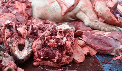 Close-up of pork for sale in market