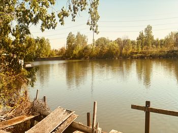 Scenic view of lake against clear sky