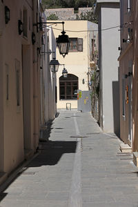 Footpath amidst buildings in city